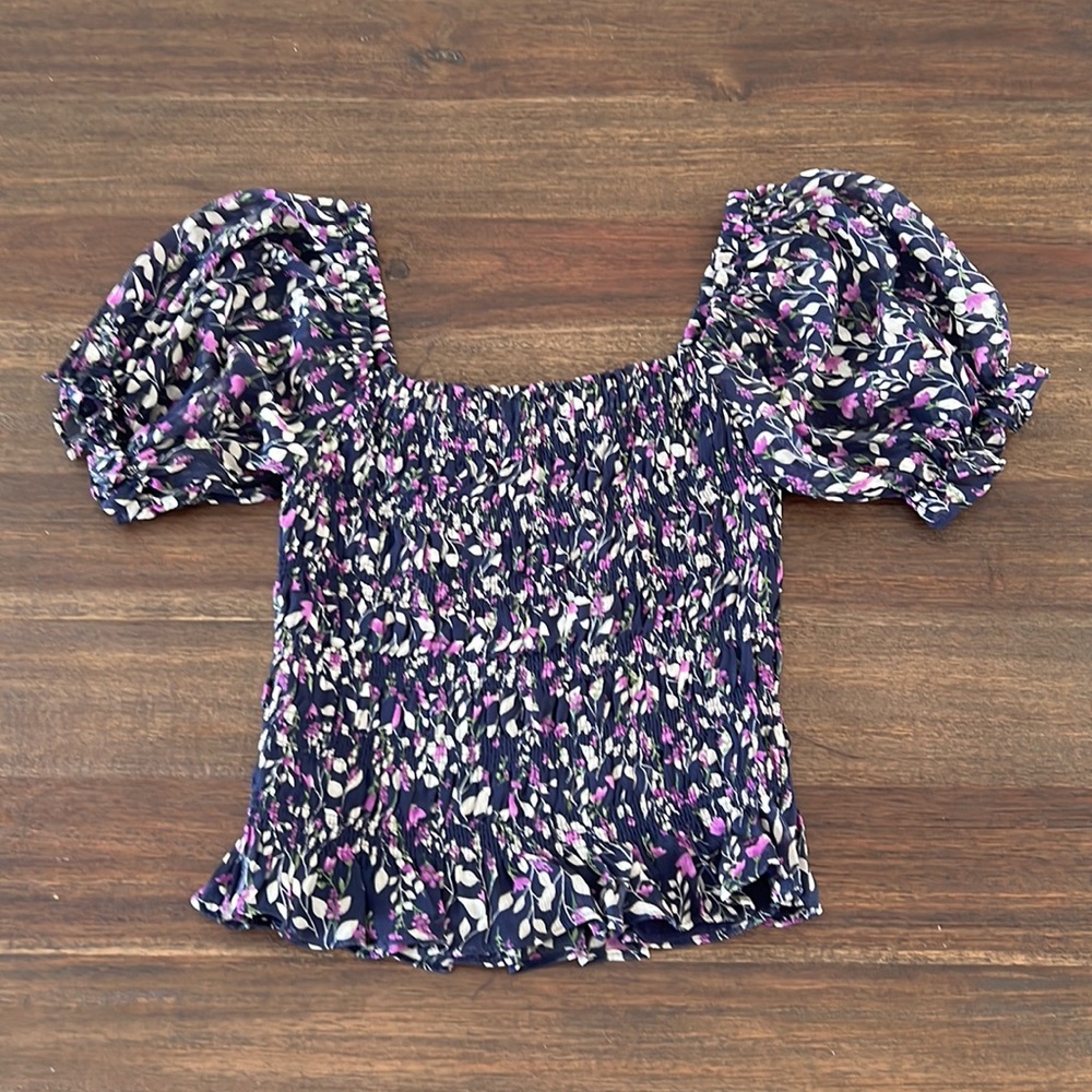 Purple floral off the shoulder blouse